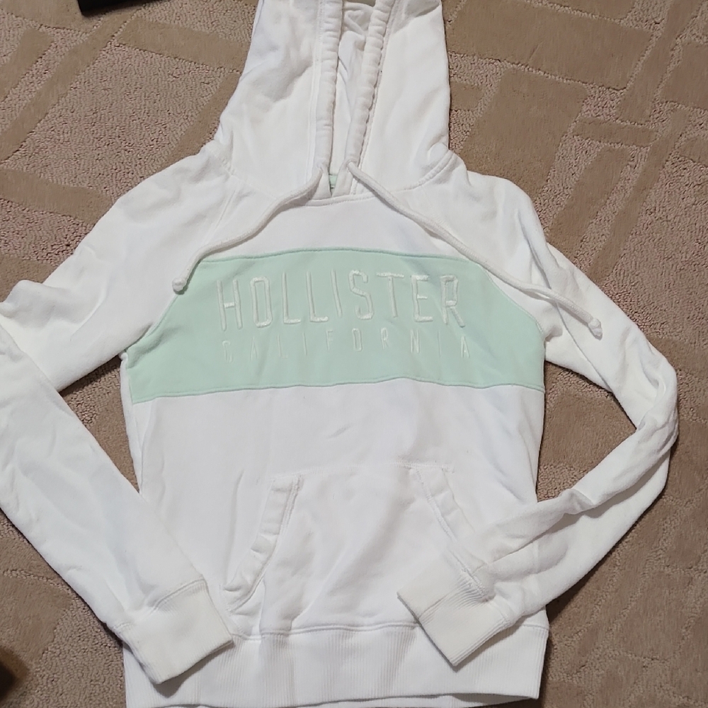 Hollister Women's Hoodie in White and Mint